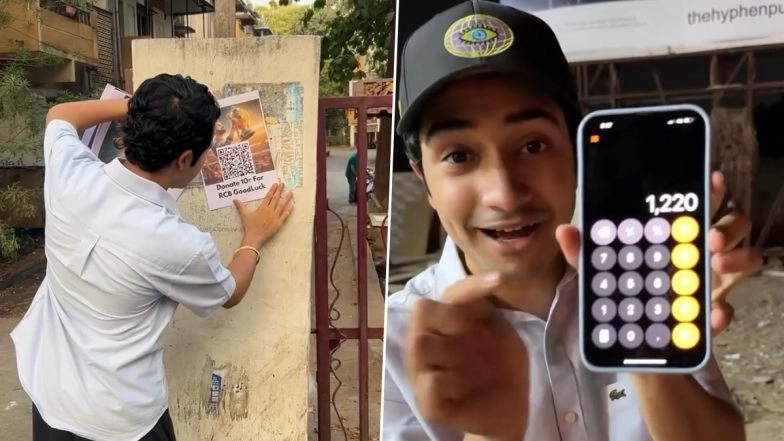Social Media Influencer Sarthak Sachdeva Plays Prank With RCB Fans, Receives Real Donations From Them By Using 'Wish Good Luck' Posters With QR Code Amid IPL 2025 (Watch Video)