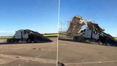 US: 30,000-Pound Semi Truck 'Buttercup' Ploughs Through 16 Cars, 2 Boats and a Bounce House on a Runway in Kansas; Video Surfaces