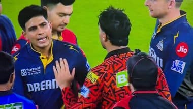 Shubman Gill Involved in Heated Argument With On-Field Umpire Over DRS Against Abhishek Sharma During GT vs SRH IPL 2025 Match (Watch Video)