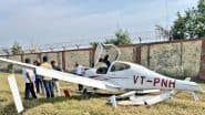 Aligarh Plane Crash: Trainee Plane of Private Training Centre Crashes During Landing in Uttar Pradesh, Pilot Narrowly Escapes Accident (See Pic)
