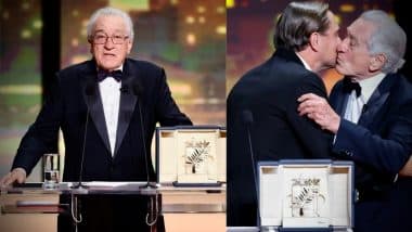 Cannes 2025: Robert De Niro Receives Honorary Palme d’Or for Lifetime Achievement From Leonardo DiCaprio, Actors Share a Hug (Watch Video)