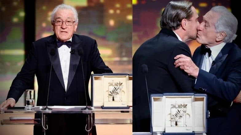 Cannes 2025: Robert De Niro Receives Honorary Palme d’Or for Lifetime Achievement From Leonardo DiCaprio, Actors Share a Hug (Watch Video)
