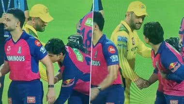 Vaibhav Suryavanshi Touches the Feet of MS Dhoni, Seeks His Blessings After CSK vs RR IPL 2025 Match (Watch Video)