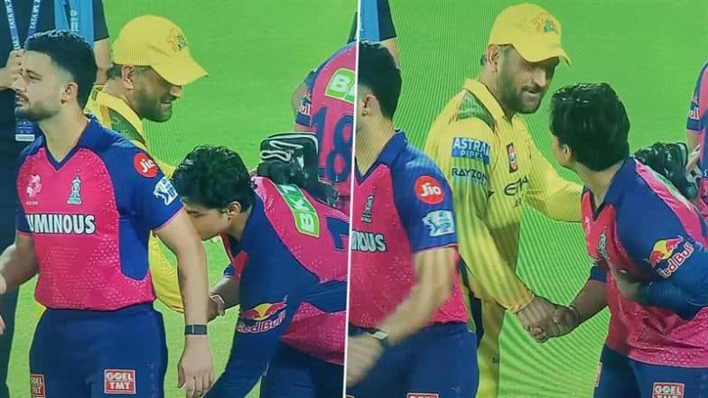 Vaibhav Suryavanshi Touches the Feet of MS Dhoni, Seeks His Blessings After CSK vs RR IPL 2025 Match (Watch Video)