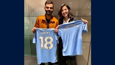 Virat Kohli Test Retirement: Manchester City Shares Picture of Star Indian Cricket and Anushka Sharma With Club Jerseys, Extends Wish (See Pic)