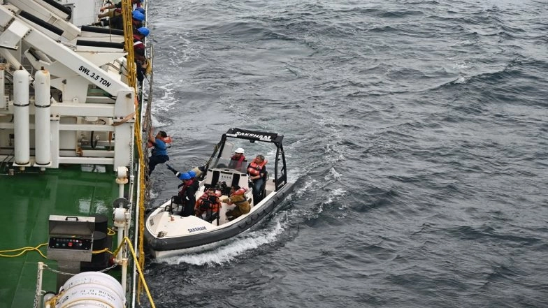 Liberian Cargo Ship Sinks Off Kerala Coast: All 24 Crew Rescued After Vessel Carrying 640 Containers Develops Critical Tilt; Coast Guard, Indian Navy on High Alert for Possible Oil Spill (See Pics and Video)