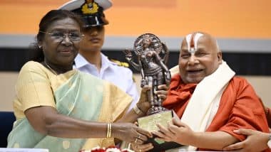 Jnanpith Award 2025: President Droupadi Murmu Confers 58th Jnanpith Award on Sanskrit Scholar Jagadguru Rambhadracharya (See Pics)