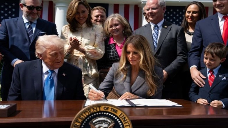 'Revenge Porn' Ban: US President Donald Trump, Alongside Firat Lady Melania, Signs 'Take It Down' Act, Posting Non-Consensual Intimate Images Including AI-Generated Deepfakes Is Now a Federal Crime