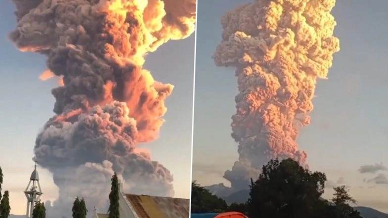 Eruption of Indonesia's Mount Lewotobi Laki Laki Volcano Creates Ash Plume Visible 90 Miles Away