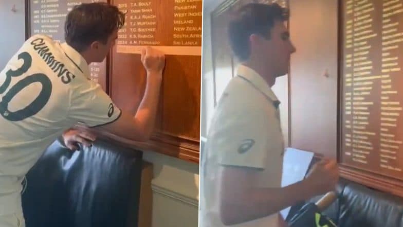 Pat Cummins Writes His Name on Honours Board at Lord's Cricket Ground After Record-Breaking Six-Wicket Haul in SA vs AUS ICC WTC 2025 Final (Watch Video)