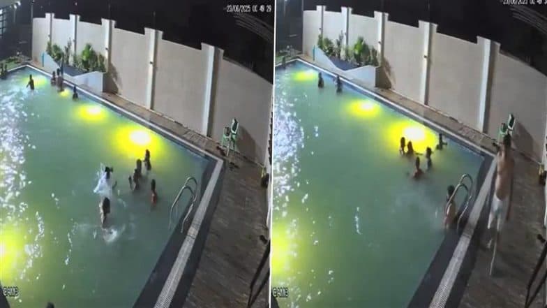 Kanpur: Man Loses Balance and Drowns During Pool Party With Friends in Uttar Pradesh, CCTV Video Surfaces