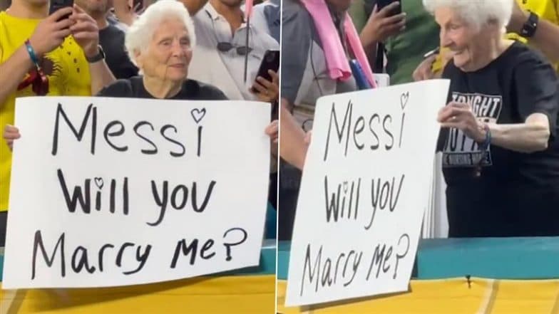 Lionel Messi Receives 'Will You Marry Me?' Proposal From Elderly Fan Holding Poster During Inter Miami vs Palmeiras FIFA Club World Cup 2025 Match (Watch Video)