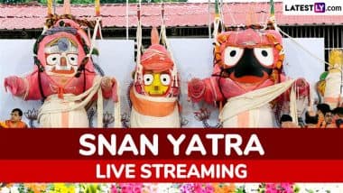 Snana Yatra 2025 Live Streaming Online & Telecast From Jagannath Temple Puri: Get Lord Jagannath, Lord Balabhadra and Devi Subhadra Darshan on Debasnana Purnima, Festival Held in Odisha