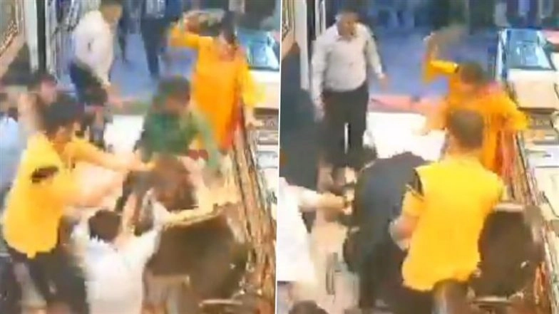 Amroha: BJP Leader Rakesh Verma, Family Caught on Camera Assaulting Shopkeeper in Uttar Pradesh; Police Respond After Video Goes Viral