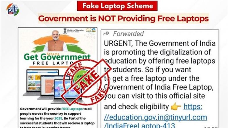 Narendra Modi Govt Giving Laptops To Students Free of Cost Under ‘Free Laptop Scheme 2025’? PIB Fact Check Debunks Fake News Going Viral