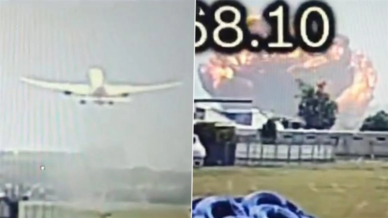 Air India Plane Crash: Live CCTV Video Captures Chilling Moment Ahmedabad-London Flight AI171 Goes Down Seconds After Take-Off From Airport