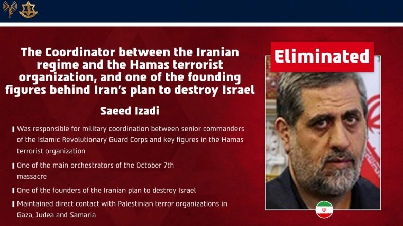 IDF Eliminates Saeed Izadi, a Key Commander and Orchestrator of October 7 Massacre in Israel
