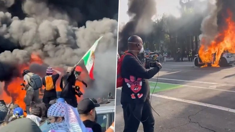 Waymo Cars Worth Over USD 600,000 Each Destroyed and Set Ablaze by Rioters Amid Escalating Violence in Los Angeles (Watch Videos)
