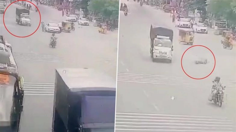 Kukatpally Accident Caught on Camera: Woman Dies, Child Critical After Speeding Mini-Truck Rams Them in Hyderabad; Disturbing Video Surfaces