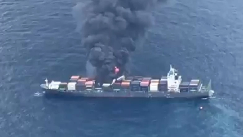 Singapore Cargo Ship Catches Fire Off Kerala Coast, Kochi and Kozhikode Hospitals on Alert