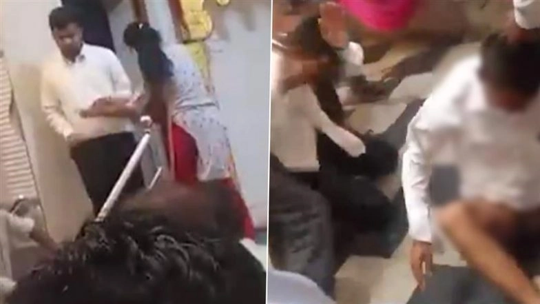 Karnataka: Woman Halts Husband’s Secret Second Marriage in Chitradurga, Slaps Him With Slipper as Guests Watch; Video Goes Viral