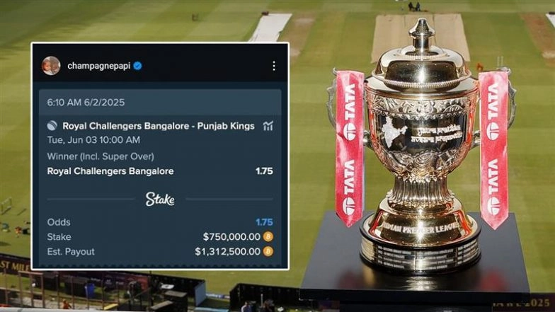 'Ee Sala Cup Namde', Rapper Drake Bets INR 6.41 Crore On Royal Challengers Bengaluru’s Title Win Ahead of RCB vs PBKS IPL 2025 Final