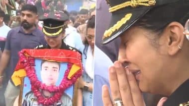 Jaipur: Lieutenant Colonel Deepika Chauhan Bids Tearful Farewell to Husband Retd Lt Colonel Rajveer Singh Chauhan Who Died in Kedarnath Helicopter Crash (Watch Videos)