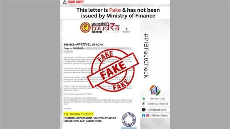 PM Mudra Yojana Offering INR 5 Lakh Loan for INR 2,100 Charge? PIB Fact Check Debunks Fake Letter Going Viral