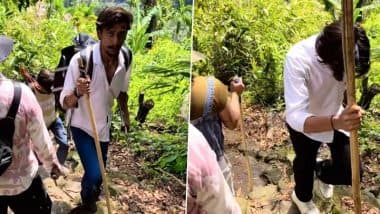Indore Couple Case: Tourist Shares New Video Showing 3 Murder Accused Trekking Ahead of Sonam and Raja Raghuvanshi Near Double Decker Root Bridge in Meghalaya