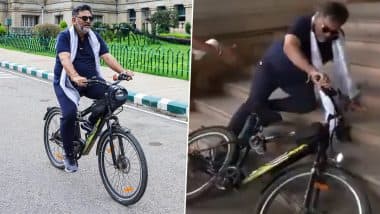 Karnataka Dy CM DK Shivakumar Posts ‘In the Corridors of Power, I Chose a Cycle’ on X, Later Falls off Cycle Near Vidhana Soudha Entrance; Raises Eyebrows Over His Bid for CM Post