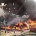Saharanpur Fire: Over 25 Stalls Gutted As Gas Cylinder Leak Sparks Massive Blaze at Trade Fair in Uttar Pradesh; Firefighters Rush to Scene (Watch Videos)