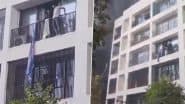 Air India Crash: News Video Shows Panicked BJ Medical College Students Jumping off Balconies of Hostel in Ahmedabad To Save Lives