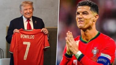 Cristiano Ronaldo's Signed Jersey With Special Message 'Playing For Peace' Presented to US President Donald Trump at G7 Summit (Watch Video)