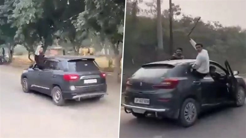 Greater Noida Stunt Viral Video: Youths Perform Dangerous Car Tricks Outside GL Bajaj College, BJP Flag Seen on Vehicle; Police Launch Probe