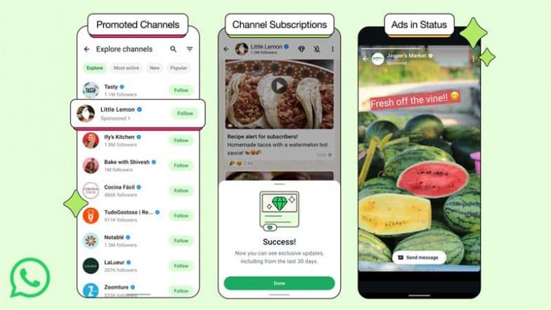 WhatsApp New Feature Update: Meta-Owned Platform Enhances Updates Tab With Channel Subscriptions, Promotions and Ads in Status
