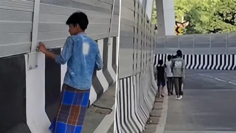 Patna: Kids Caught Stealing Nuts and Bolts From Bihar’s INR 422 Crore Double-Decker Flyover Days After Being Inaugurated by Nitish Kumar; Video Goes Viral
