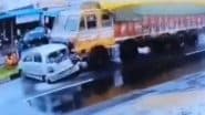 Accident Caught on Camera in Mandsaur: Speeding Truck Drags Car Over 100 Metres on Mhow-Neemuch Highway, No Injuries Reported (Watch Video)
