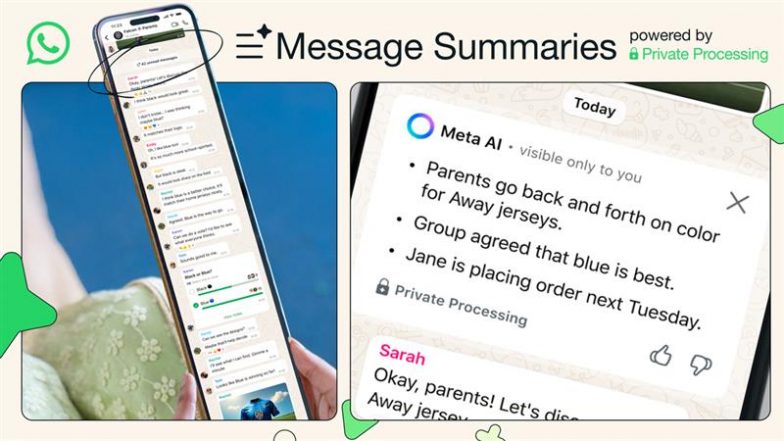 WhatsApp Message Summaries: Meta-Owned Platform Introduces AI-Powered Feature To Summarise Unread Messages in Chats