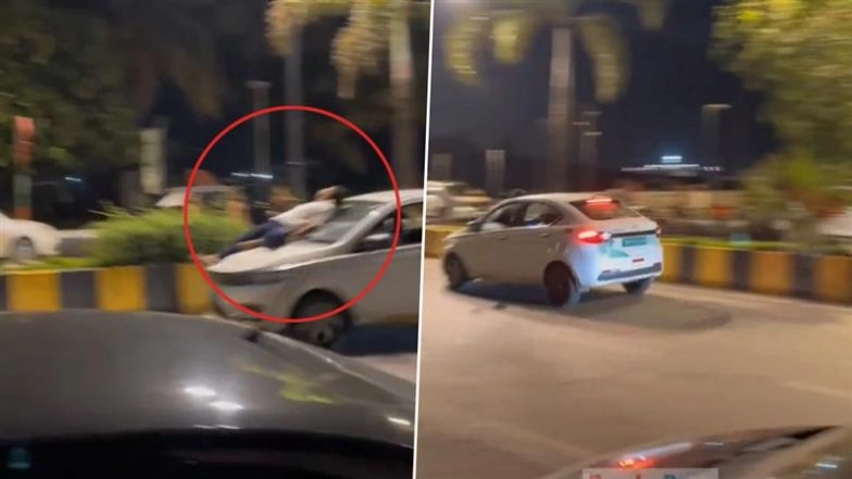 Bandra: Man Casually Hangs and Lies on Moving Car Bonnet in Mumbai’s Carter Road at Midnight, Shocking Video Prompts Police Probe