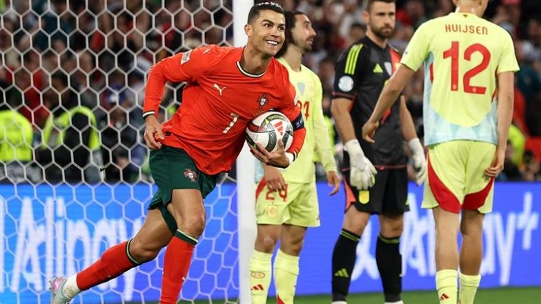 Cristiano Ronaldo Becomes Oldest Player To Score in a UEFA Nations League Final, Achieves Feat During Portugal vs Spain UNL 2024–25 Summit Clash