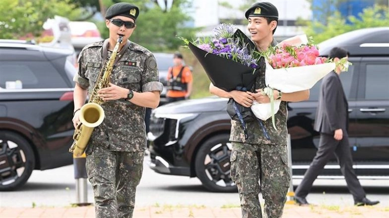 BTS’ RM & V Come Out in Style As They Complete Military Service
