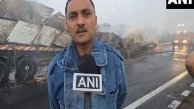 India News | Two Trucks Catch Fire After Collision on National Expressway 1 Near Ahmedabad