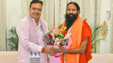 India News | Rajasthan CM Bhajanlal Sharma Meets Yoga Guru Baba Ramdev in Jaipur