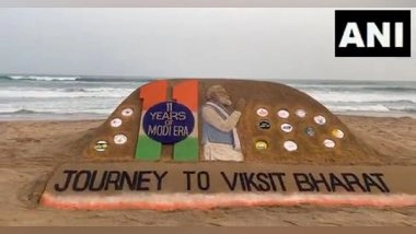India News | Sudarshan Pattnaik Creates Sand Art Marking 11 Years of the Modi Government