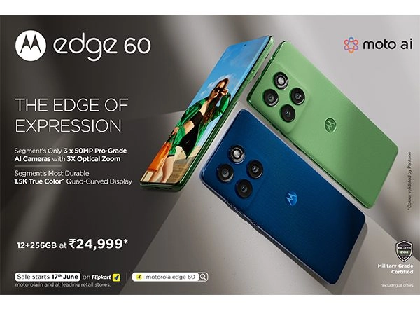 Business News | Motorola Launches Edge 60 with 3X50MP AI Cameras, Quad-Curved 1.5K Display & Moto Ai -- Starting at Rs. 24,999*