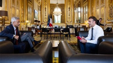 World News | EAM Jaishankar Meets French President Macron, Highlights Strategic Ties and Cooperation