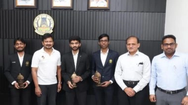 Sports News | TN Deputy CM Udhayanidhi Stalin Honours Gukesh, Praggnanandhaa and Chithambaram for Top Performances at International Chess Events