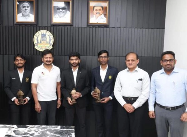 Sports News | TN Deputy CM Udhayanidhi Stalin Honours Gukesh, Praggnanandhaa and Chithambaram for Top Performances at International Chess Events