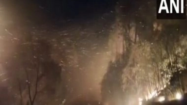 India News | J-K: Massive Forest Fire Breaks out Near NH-144A in Reasi; Firefighting Efforts Underway