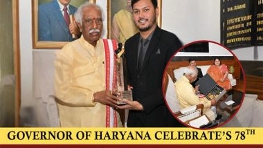 Business News | Marking His 78th Birthday, Governor Bandaru Dattatreya Unveils Prestigious DPIFF Awards 2025 Trophy Alongside CEO Abhishek Mishra at Haryana Raj Bhavan